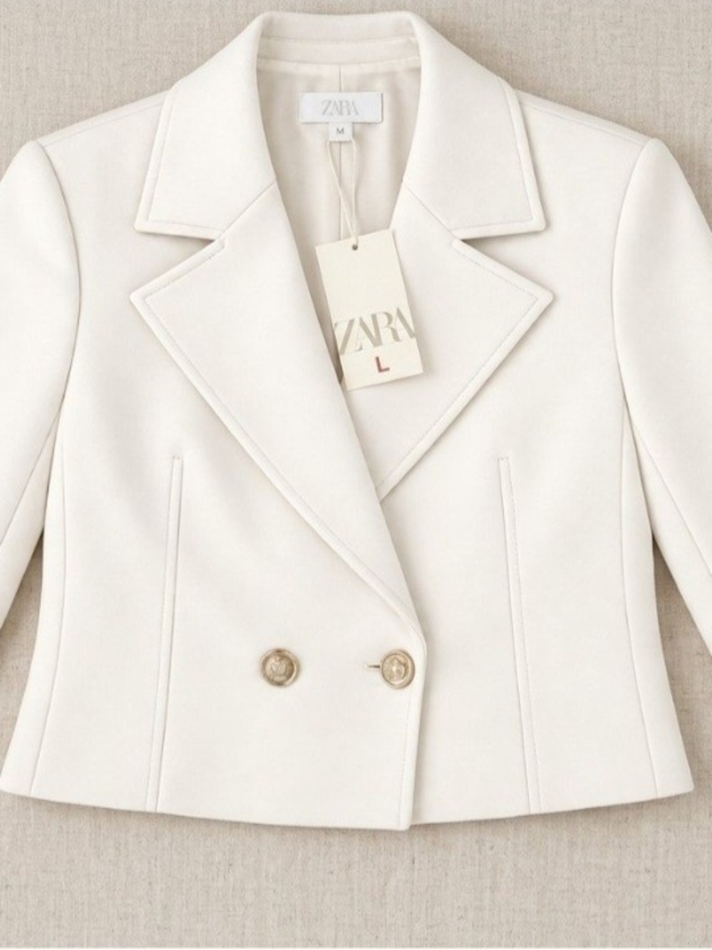 ZARA Off White Double-Breasted Tailored Blazer Jacket